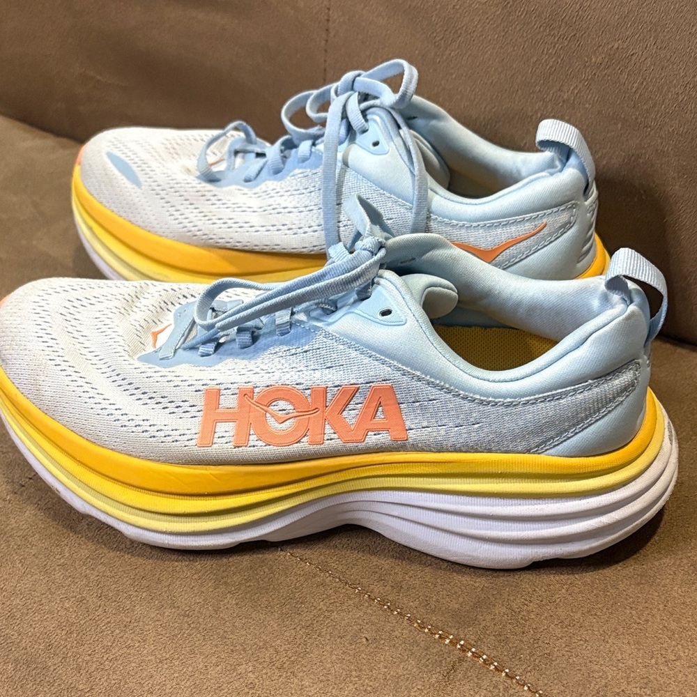Hoka Sky Blue and Yellow Athletic Shoes